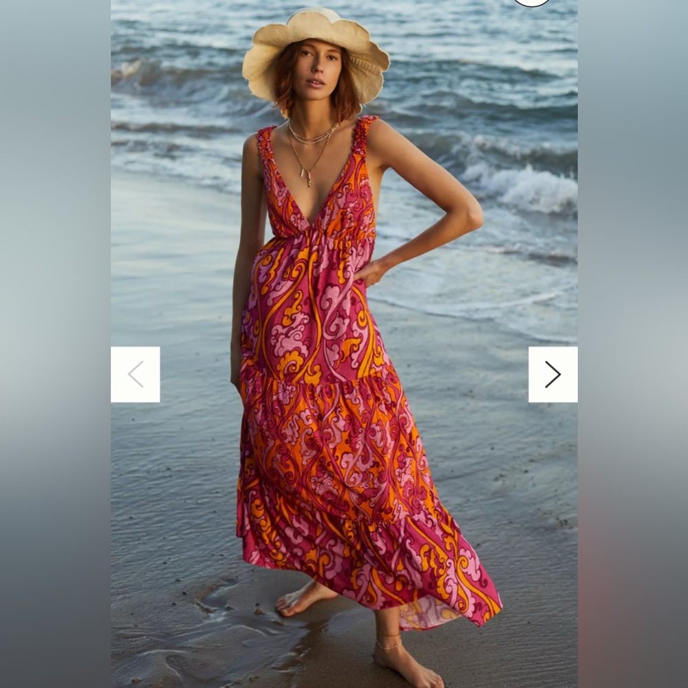 Maeve Eviana Shirred Maxi Dress Size Small